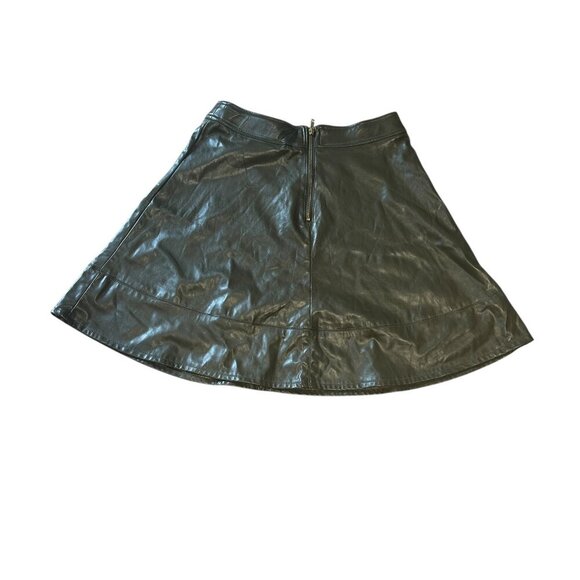 Lapis Military Green Vegan Leather Mini Skirt Sz M A Line Faux High Waisted Punk - Picture 2 of 5